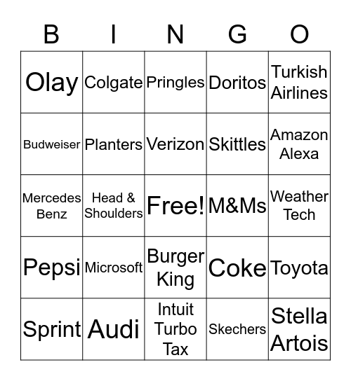 Super Bowl 2019 Bingo Card