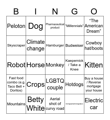 Super Bowl 2019 Bingo Card