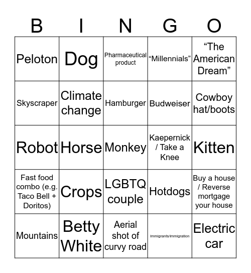 Super Bowl 2019 Bingo Card