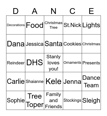 Pom Team Christmas Party 2013-2014 Bingo Card