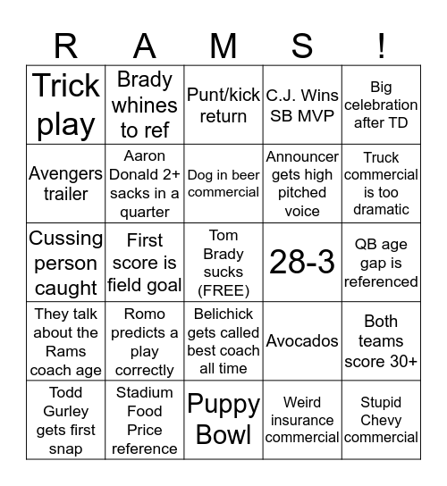 GO RAMS Bingo Card