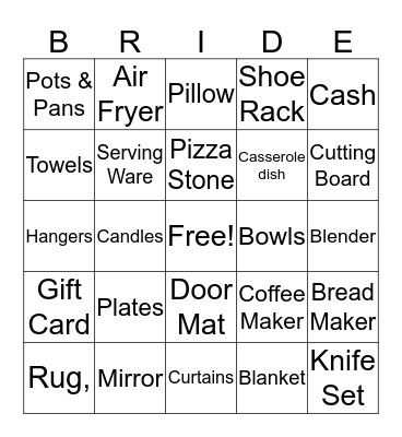 Bridal Bingo Card