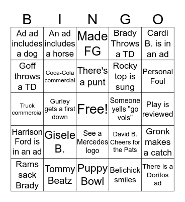 Super Nacho Bowl Bingo Card