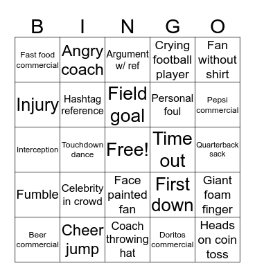 Super Bowl 2019 Bingo Card