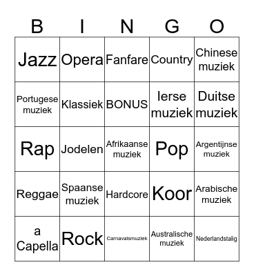 MuziekBingo Card