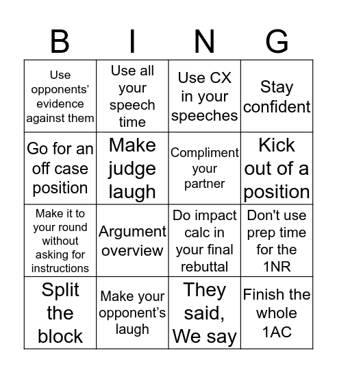 Debate Kansas City Bingo Card