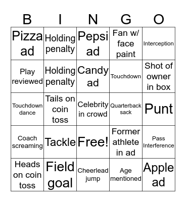 Super Bowl 2019 Bingo Card