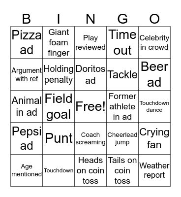 Super Bowl 2019 Bingo Card