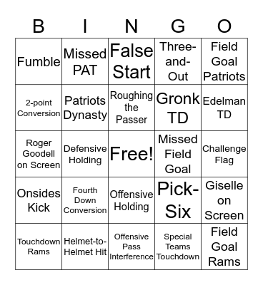 Super Bowl LIII Bingo Card