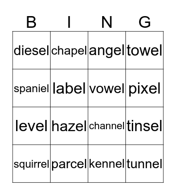 -el words Bingo Card