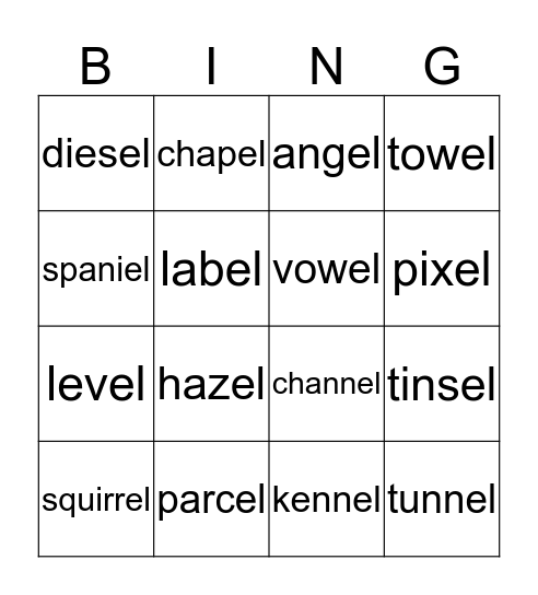 -el words Bingo Card