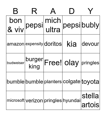 Superbowl Bingo Card