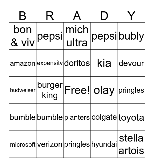 Superbowl Bingo Card