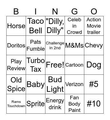 Super Bowl Bingo Card