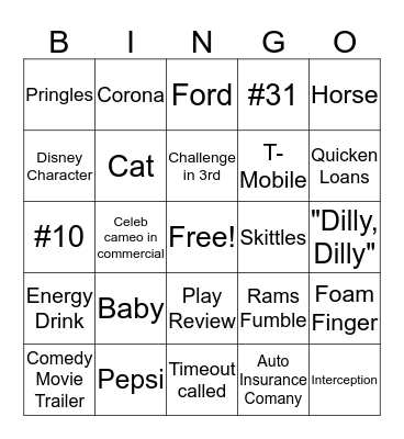 Super Bowl Bingo Card