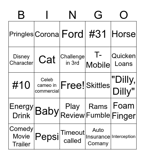 Super Bowl Bingo Card