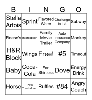 Super Bowl Bingo Card