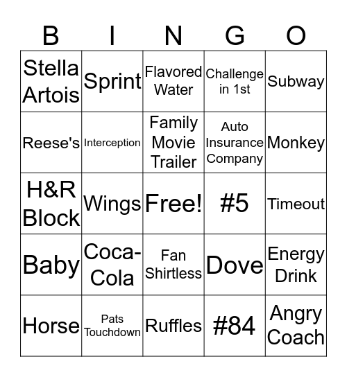 Super Bowl Bingo Card