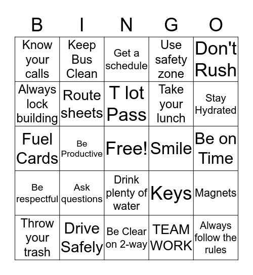 Daily Shuttle Bingo Card