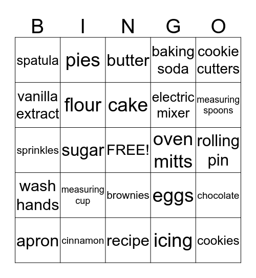 Sara's Baking Bingo Card