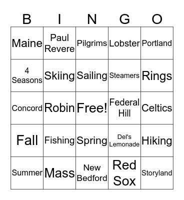 New England Bingo Card