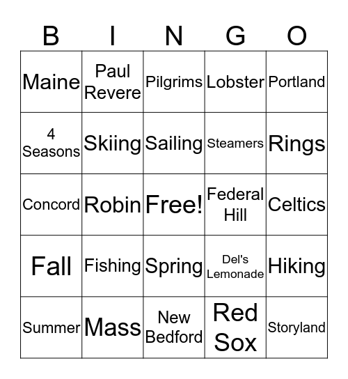 New England Bingo Card