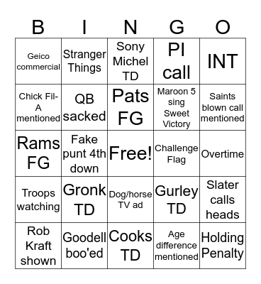 Super Bowl LIII Bingo Card