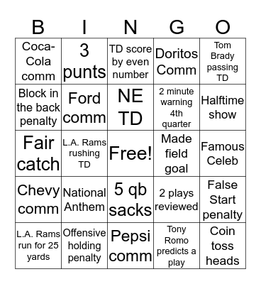 SUPER BOWL BINGO Card