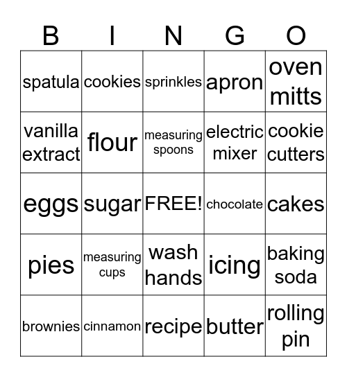 Sara's Baking Bingo Card