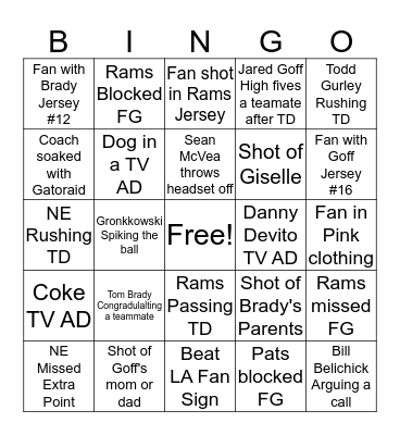 Superbowl Bingo Card