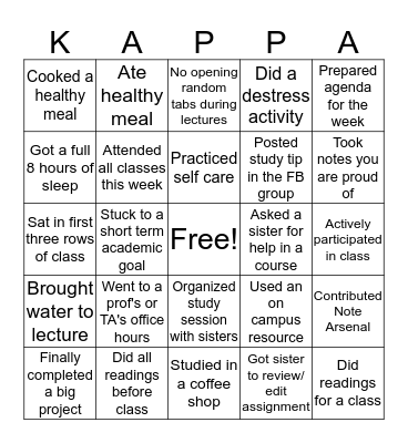 KAPPADEMIC MONTH Bingo Card