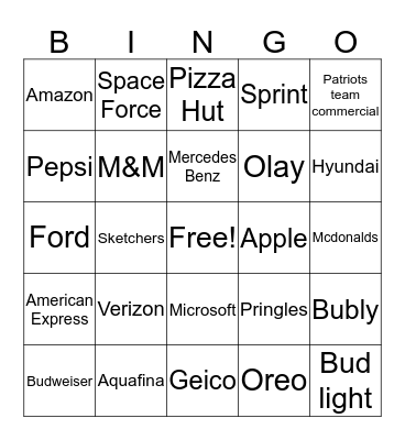 Superbowl LIII Bingo Card