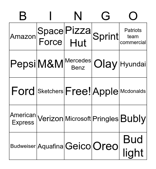 Superbowl LIII Bingo Card