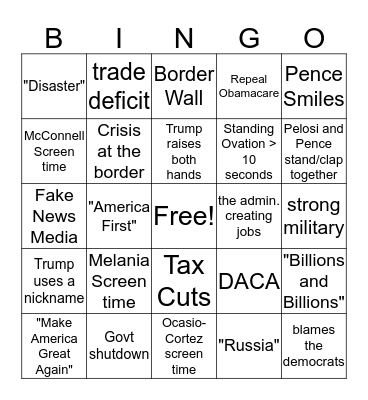 State of the Union Bingo Card