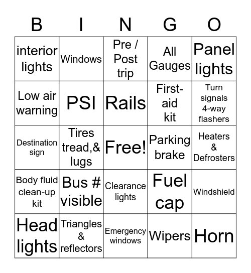 Shuttle Bingo Card