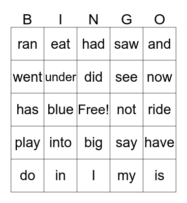 Sight Words #1 Bingo Card