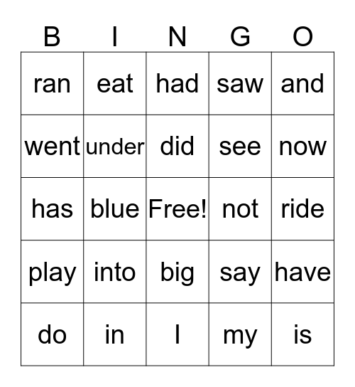 Sight Words #1 Bingo Card
