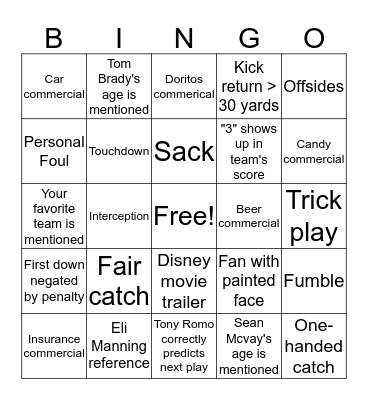 Super Bowl Bingo @ Aaron & Mimi's Bingo Card