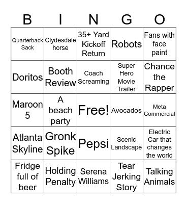 Super Bowl Bingo Card