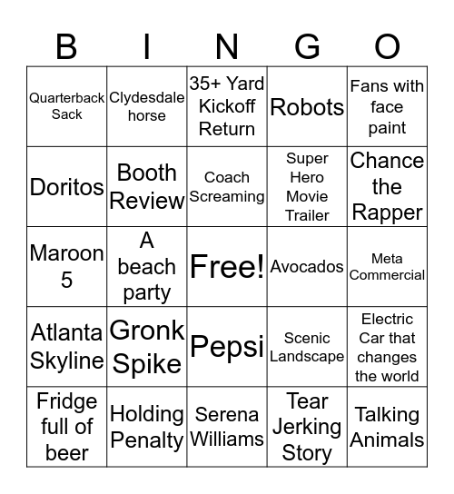 Super Bowl Bingo Card