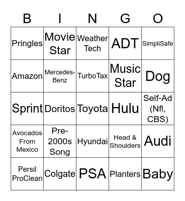 Super Bowl Ads Bingo Card