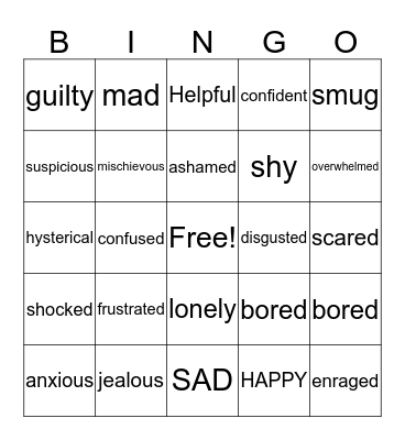 Feelings Bingo Card