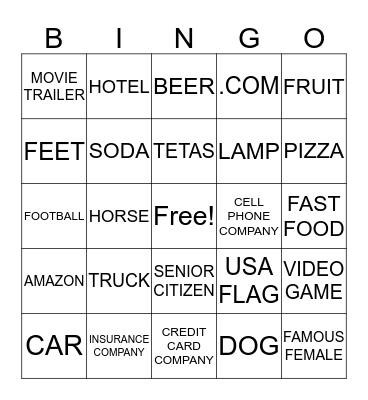 SUPER BOWL COMMERCIALS Bingo Card