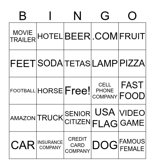 SUPER BOWL COMMERCIALS Bingo Card