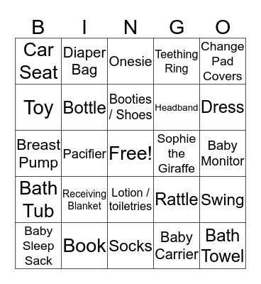 Baby Shower Bingo! Bingo Card