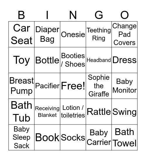 Baby Shower Bingo! Bingo Card