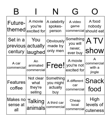 Super Bowl Bingo Card