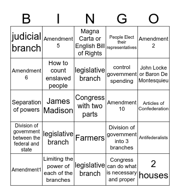 Constitution Bingo Card