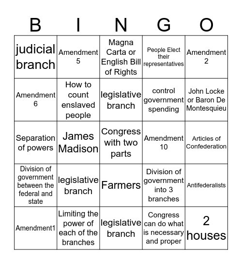 Constitution Bingo Card