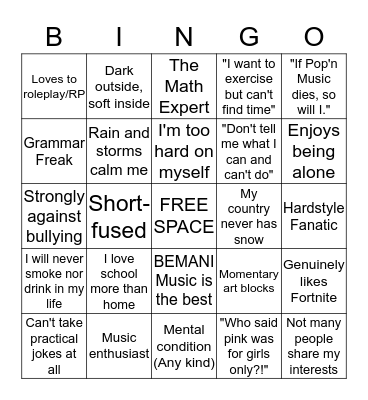 Dilettante Culture Bingo Card